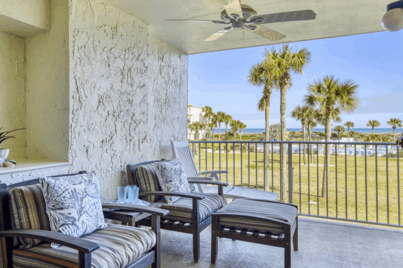 Ocean-view balcony at Colony Reef 3203 vacation rental in St. Augustine Beach