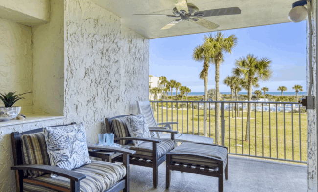Ocean-view balcony at Colony Reef 3203 vacation rental in St. Augustine Beach